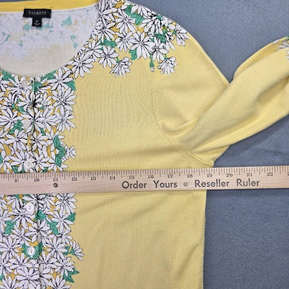 Talbots Cardigan Sweater Womens M Yellow Daisy Floral Button Front 3/4 Sleeve - Picture 8 of 12